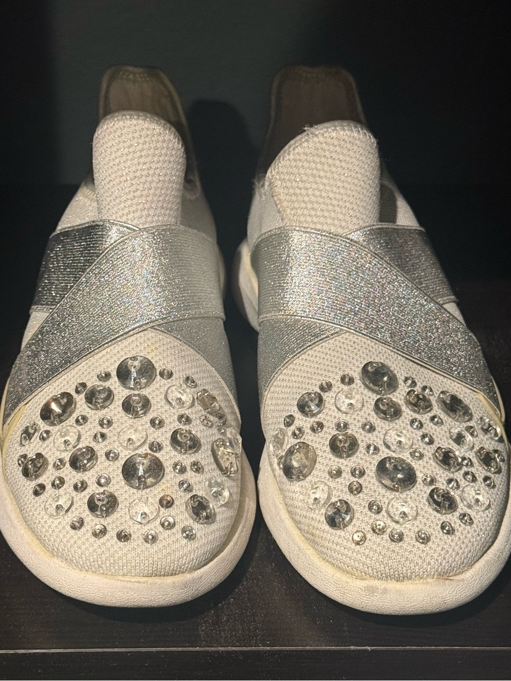 Aldo Embellished White Slip-On Sneakers with Silver Cross Straps
